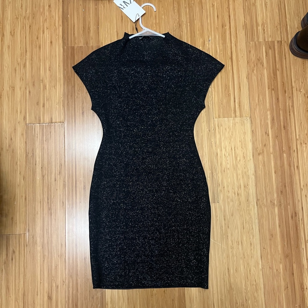 Zara Black Metallic Knit Mini Dress
